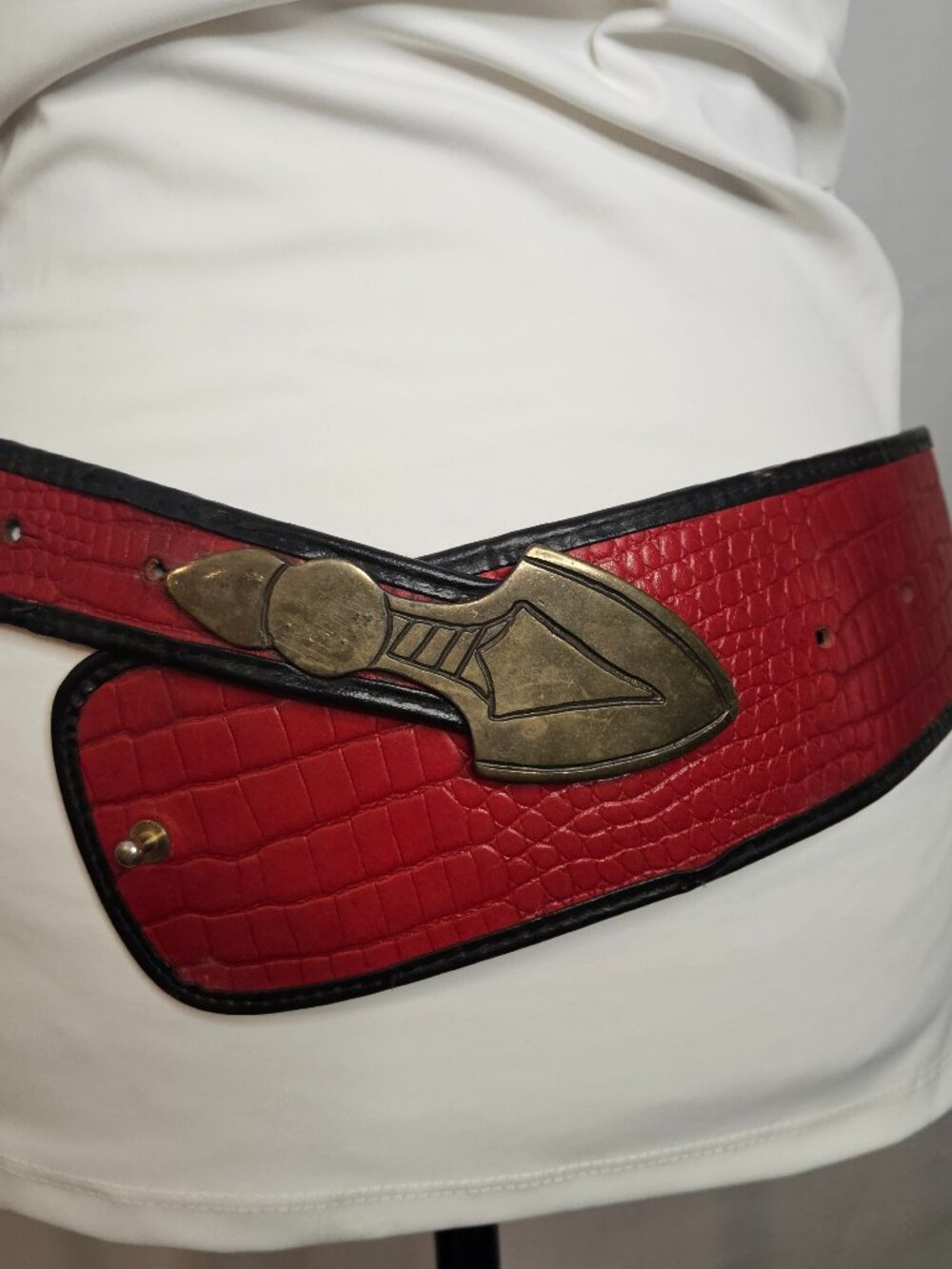 Bohemian Red Snakeskin Embossed Faux Leather 40” Belt